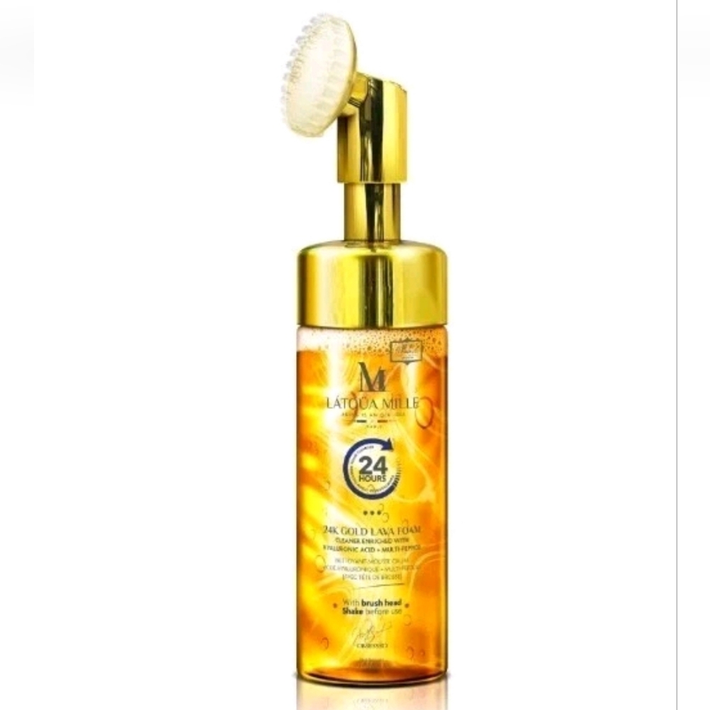24K Gold Lava Foam Cleaner Hyaluronic Acid + Multi-Peptide W/ Brush Head. Sealed